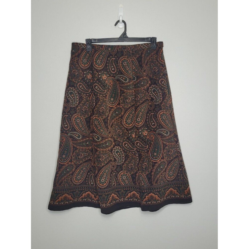 Notations brown orange rustic paisley print a line midi skirt size xl